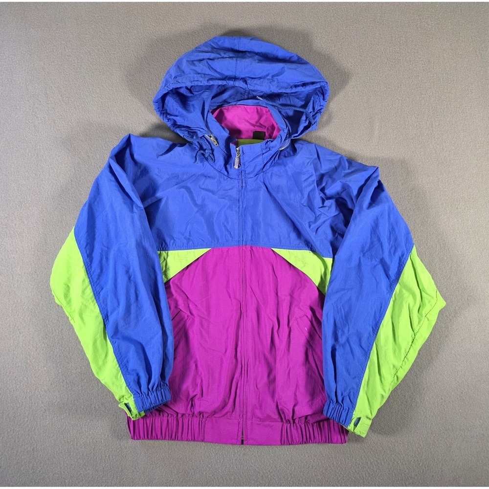 Vintage Liz Claiborne Lizsport Jacket Womens Medium Color Block Windbreaker Blue
